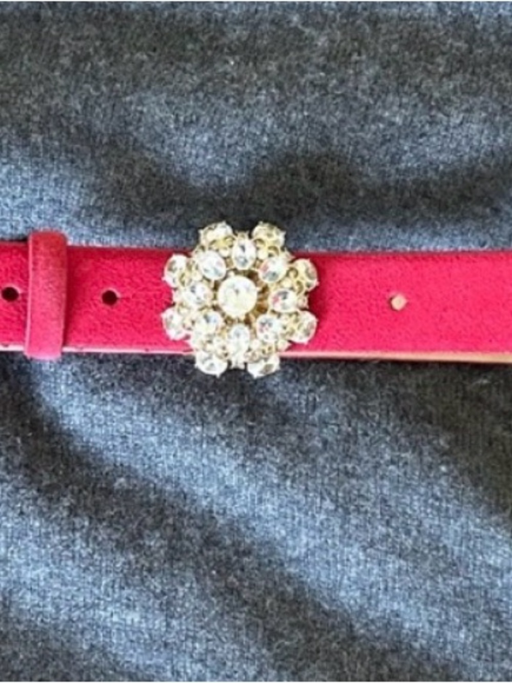 Talbots Red Genuine Leather Belt with Crystal Embellishment